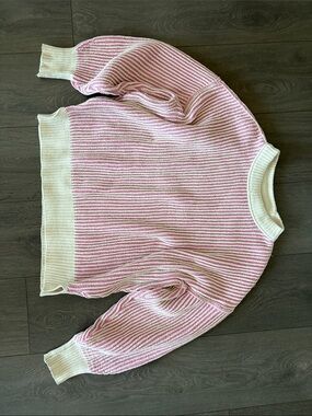 aerie Pink & White Striped Crewneck Sweater
